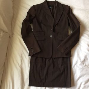 Dark brown two piece skirt suit